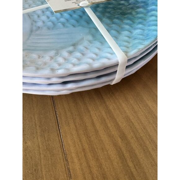 12 Coastal Breeze Fish Shaped Melamine Lunch Dinner Snack Plates Blue Ombre - Picture 5 of 11